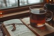 A Cup of Tea and a Book on a Table