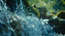 Close-up Of A Small Waterfall With Splashes.