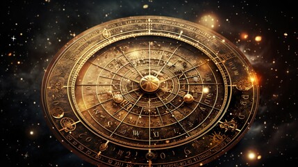 an intricate antique astrology chart with zodiac signs and symbols that embodies mystery and guidanc