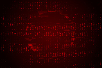 Leinwandbilder - Glitched Binary Numbers Symbols Backdrop. Red Binary Glitch Screen Background. Computer Hacked Error Concept. Vector Illustration.
