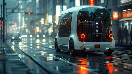 Sticker - A futuristic electric delivery minivan with a fully autonomous system to navigate city streets