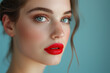 © ADDICTIVE STOCK - Close-up portrait of a woman with bold red lipstick. Generative AI image