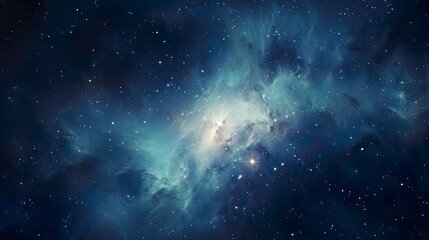 Wall Mural - Deep space digital art depicting a sprawling blue and white nebula set against a canvas of countless stars