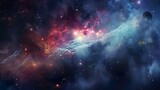 Fototapeta  - Ethereal display of colorful nebulous clouds amidst stars in a mesmerizing cosmic landscape