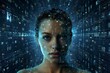 AI in human likeness processes big data. Cyborgs in the future. Network connection and data sorting.