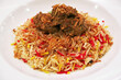 Delectable Beef Stew Mandi Dish Garnish with Fried Onion Slices