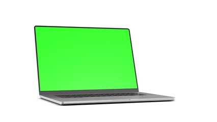 Wall Mural - Laptop with a frameless screen - smooth transition, rotate, and zoom. The video includes a green screen, a luma matte mask, and a screen tracking layer. 60fps 4K UHD video.