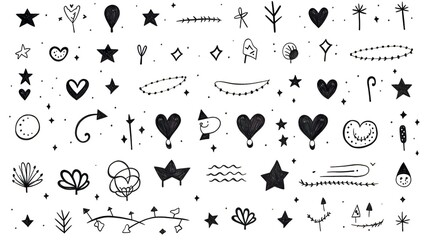 Wall Mural - Whimsical black and white doodles featuring elements of the night sky and celestial objects