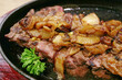 Closeup of Delectable Arabian Beef Steak with Caramelized Onion Sauce
