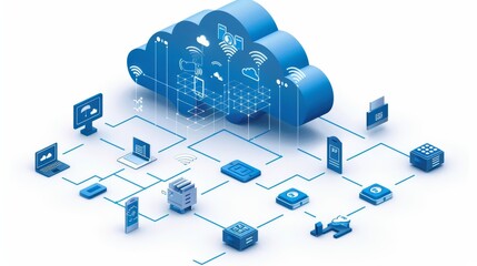 Wall Mural - Cloud Computing: A cloud services architecture diagram, illustrating the various components