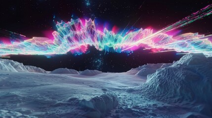 Wall Mural - stellar explosion in cosmic nebula over lunar landscape.
