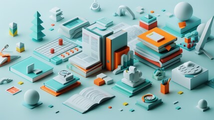 Wall Mural - Education and Learning: A 3D vector illustration showcasing the concept of personalized learning