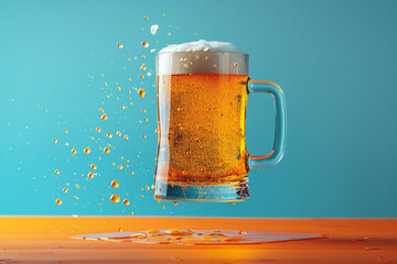 mug of golden beer levitating