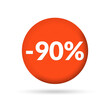 90% price off sticker, badge or label set. 90 percent sale. Discount tag or icon design. Vector illustration.