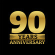 90 years logo or icon. 90th anniversary golden badge. Birthday celebrating, jubilee emblem design with number twenty. Vector illustration.
