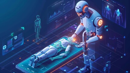 Poster - Science and Technology: A 3D vector illustration of a person receiving a medical treatment