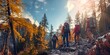 A group of hikers enjoying a beautiful autumn trek up a rocky hill, surrounded by stunning views and nature.