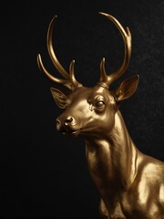 Wall Mural - gold deer statue on plain black background close-up portrait from Generative AI