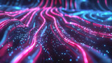 Fototapeta Perspektywa 3d - 3d render, abstract geometric neon background. Internet technology of future network. Digital data transfer concept. Dynamic lines glowing in the dark. Modern wallpaper 