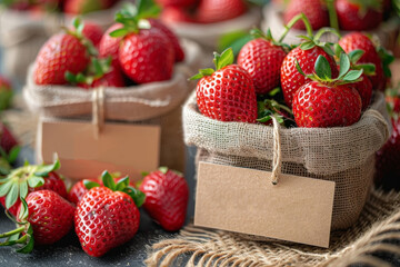 Fototapete - Ripe red strawberries arranged in a bunch on top of a wooden table