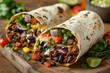 Mexican food - burritos on wood background, menu shot