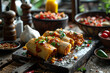 Mexican food - tamales, wood background, menu shot