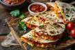 Mexican food - quesadillas on wood background, menu shot