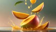 Ripe mango pieces in a splash of juice