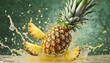 Ripe pineapple in a splash of juice