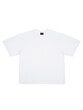 White cotton t-shirt mockup with black empty label isolated on white background, top view, front view..