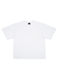 Fototapeta Mapy - White cotton t-shirt mockup with black empty label isolated on white background, top view, front view..