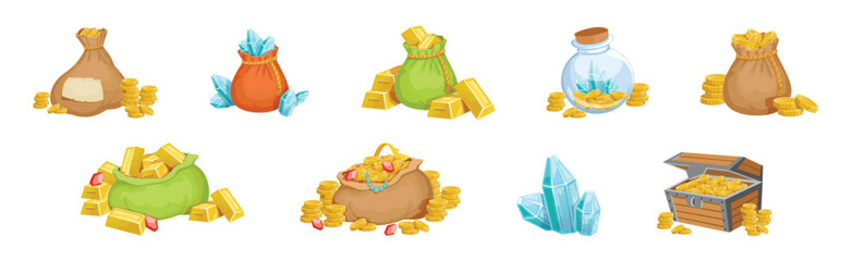 Sticker - Pirate Treasure and Riches with Gem and Gold Vector Set