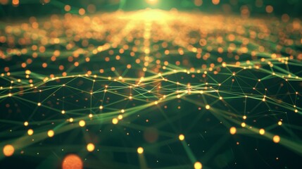 Wall Mural - glowing network connections on digital landscape: abstract technology background.