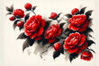 red japanese camelia flowers an ink-and-wash painting