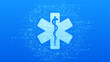 Emergency medical services icon on blue medical background made with cross shape symbol. Emergency call. Online medical support. Medicine and healthcare application. Vector illustration.