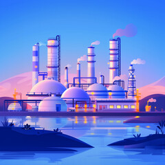 Oil and gas power plant refinery. oil production and petrochemical factory infrastructure. illustration banner with copy space. 