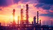© MONTRI - Oil and gas power plant refinery. oil production and petrochemical factory infrastructure. illustration banner with copy space.