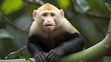 White-headed Capuchins And Black Monkeys Rule The Dark Tropical Realm