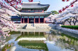 An old palace in Korea that goes well with cherry blossoms, Generative AI