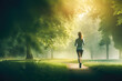 A runner embracing the summer sunrise, powering through a forest trail with determination.