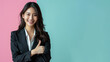 Asian businesswoman thumb up smile for success achievement performance