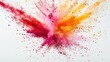 Bright and vibrant explosion of colorful powder on clean white background with copy space for text