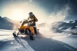 Man on a snowmobile. Sports adventures, active recreation during winter holidays