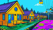 © SJ Studio - A cartoonish drawing of a neighborhood with a yellow house