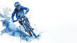 Mountain bike player riding downhill, extreme sport and enduro watercolor