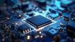 © horizon - Electronic circuit board, microchip, computing processor, and CPU. Advanced technology conceptual background.