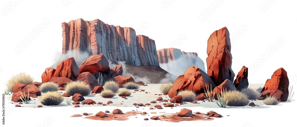 Rocks And Stones Of The Wild West Landscape. Illustration On The Theme ...