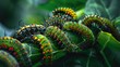 Vibrant Caterpillars Feasting on Lush Foliage in Dynamic Natural Environment