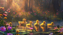 Flock Of Ducks In The Lake