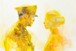 Yellow digital painting of cops in police officer uniform, security